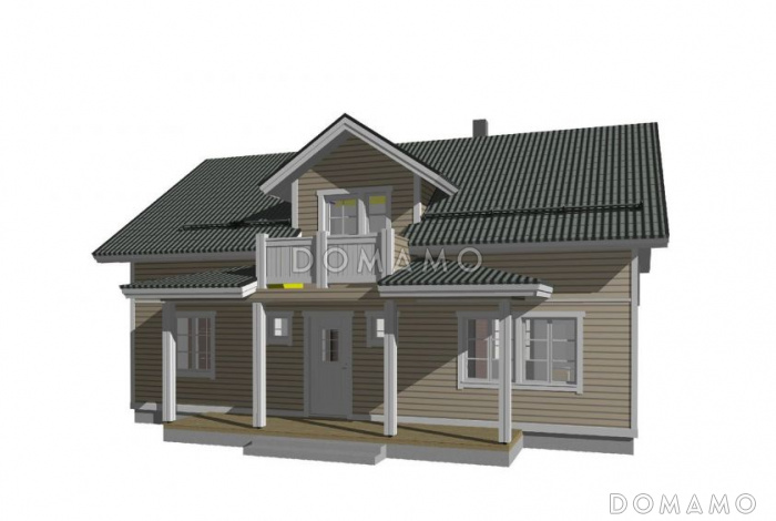 Проект каркасного дома с мансардой и небольшим балконом