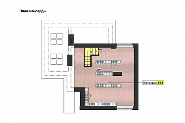 Проект кирпичного загородного дома в современном стиле с открытой террасой и гаражом  / План мансардного этажа