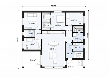 Проект одноэтажного дома со вторым светом для неровного участка S-152 / План 1 этажа