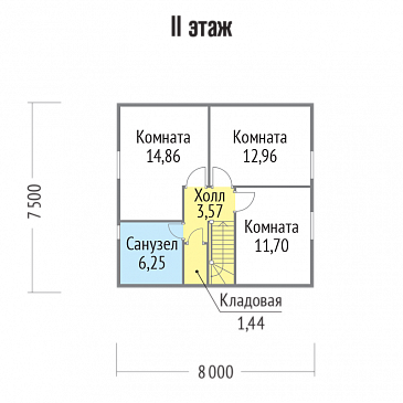 Проект  дома из клееного бруса 8х7 с мансардой / План мансардного этажа