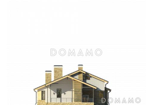 Проект дома с большой террасой с барбекю, большой гостиной с камином, спальнями на первом этаже, сауной, вторым светом / Фасад 4