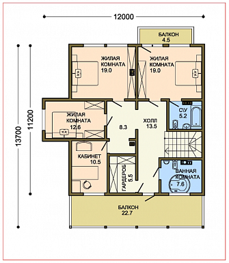 Проект современного загородного двухэтажного дома с сауной / План мансардного этажа