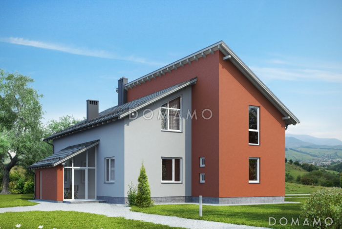 Проект дома из пеноблоков с четырьмя просторными спальными комнатами на мансардном этаже