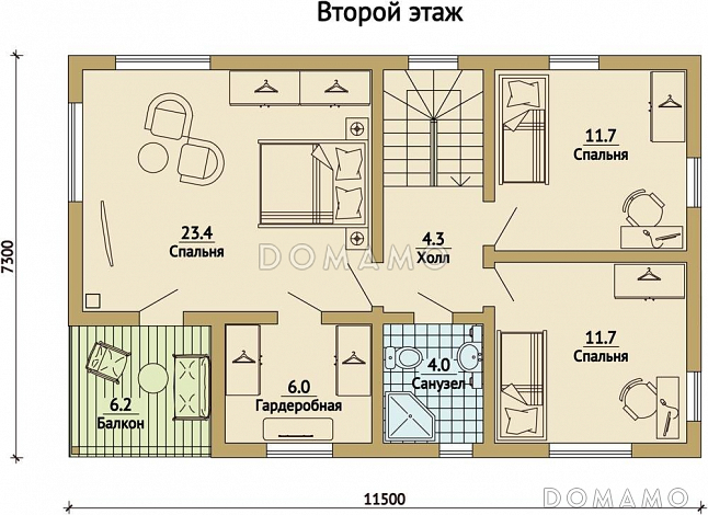 Проект каркасного дома с односкатной крышей / План 2 этажа