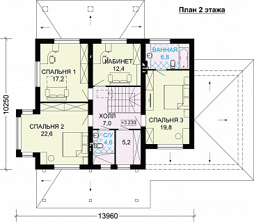 Проект дома из газобетона со светлой верандой / План 2 этажа
