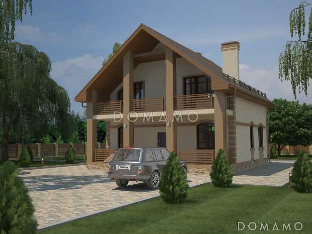 Проект классического двухэтажного дома с террасой и большим балконом