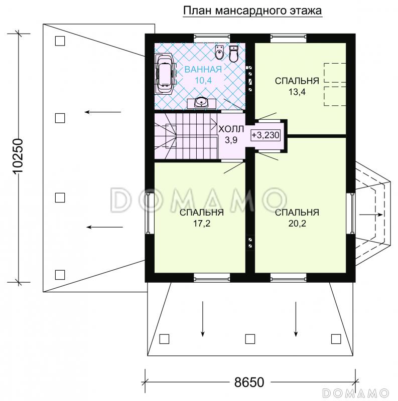 Проект дома из пеноблоков с мансардой и навесом для автомобиля / План мансардного этажа
