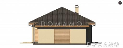 Проект одноэтажного дома из кирпича с тремя спальнями и небольшой крытой угловой террасой, увеличенная версия 273 с гаражом / Фасад 2