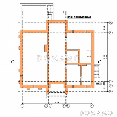 Проект двухэтажного коттеджа с террасой / План цокольного этажа