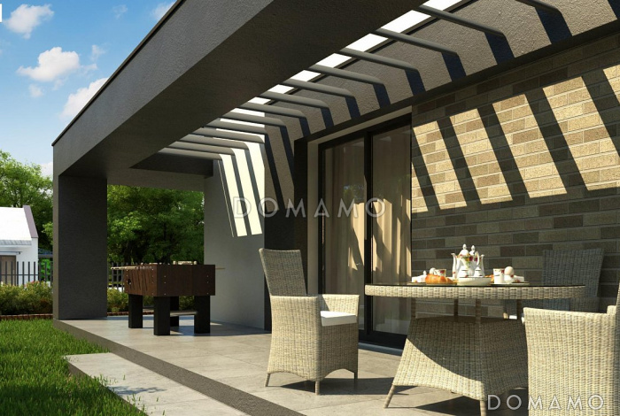 Проект компактного одноэтажного мансардного дома из газобетона с кабинетом и тремя спальнями