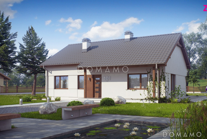 Проект одноэтажного дома из газобетона с открытой террасой по периметру, с возможностью планировки мансардного этажа 