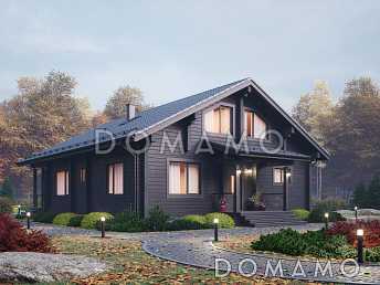 Проект дома-шале со вторым светом в гостиной и балконом на мансарде