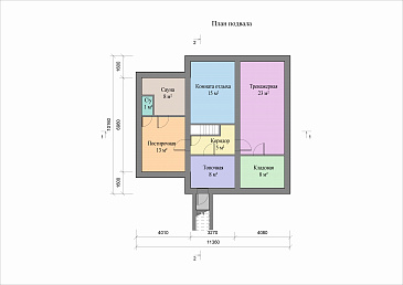 Проект кирпичного дома с цокольным и мансардным этажами, террасой и сауной / План цокольного этажа