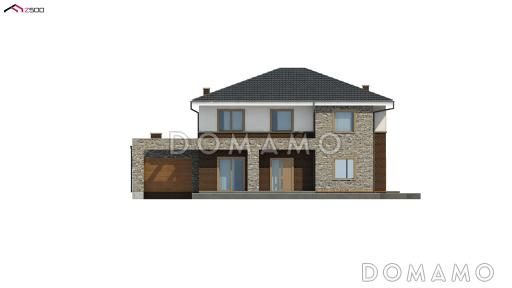 Проект загородного дома с комнатой отдыха, сауной, террасами, кладовой / Фасад 1