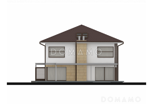 Проект простого комфортного двухэтажного дома из кирпича с тремя спальнями, вторым светом и гаражом / Фасад 4