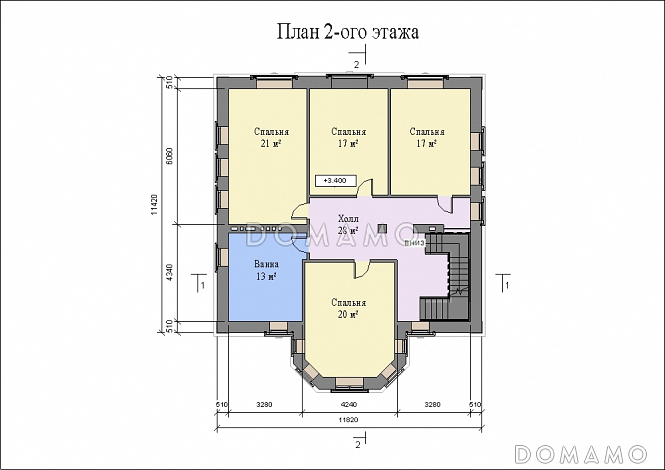 Проект большого двухэтажного дома с цоколем и мансардой,с эркером, сауной и бассейном / План 2 этажа