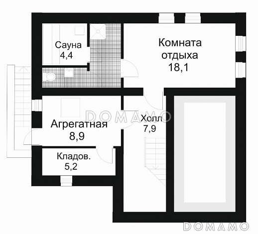 Проект дома из кирпича с небольшой кухней / План цокольного этажа