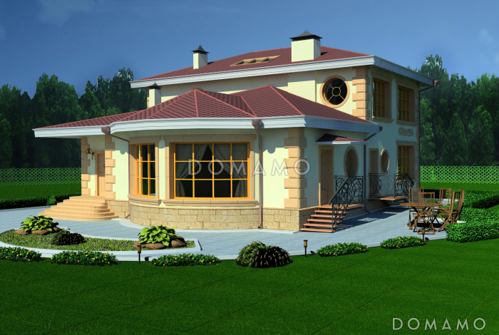 Проект дома с окнами разной формы