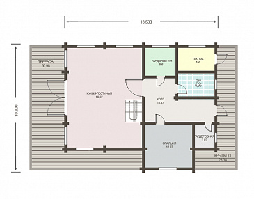 Проект дома из клееного бруса с обширным остеклением и вторым светом / План 1 этажа