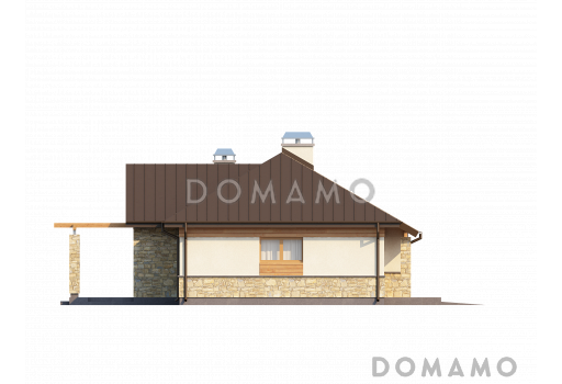 Проект одноэтажного дома из газобетона со встроенным гаражом  / Фасад 2