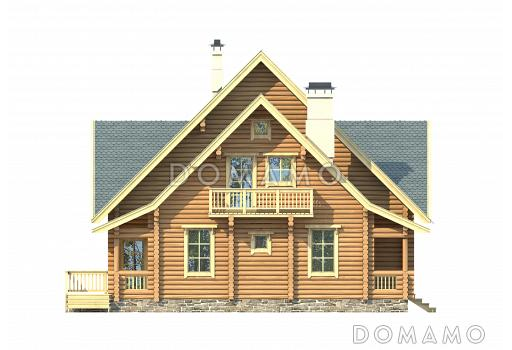 Проект комфортабельного дома из бревна с тремя спальными комнатами и уютной гостиной / Фасад 1