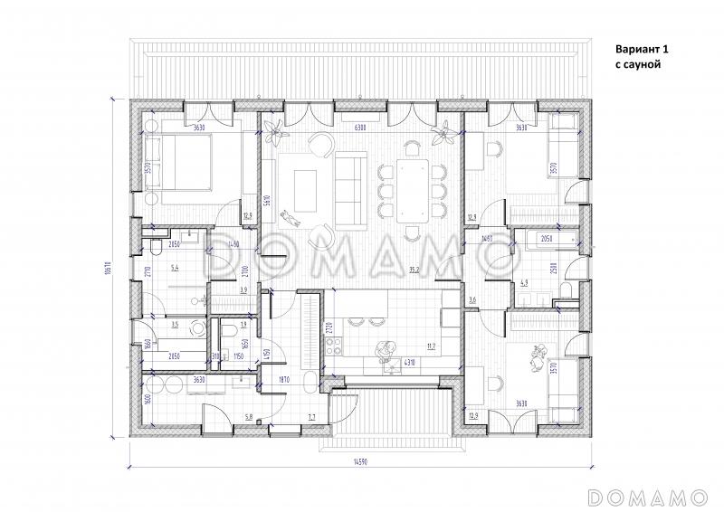 Проект дома из ж/б панелей с комбинированным фасадом SP-122-1 / План 1 этажа
