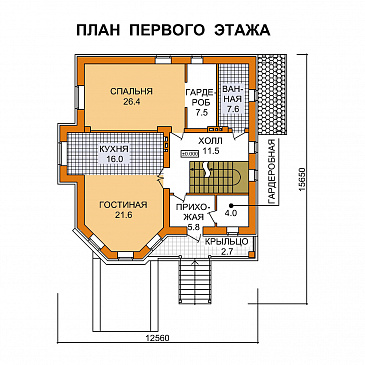 Проект рационально запланированного дома с цокольным этажом / План 1 этажа