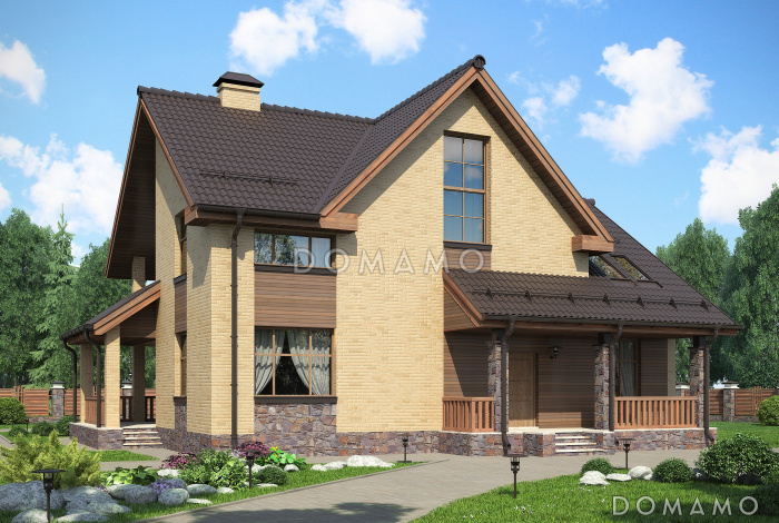 Проект оригинального загородного дома в желто-коричневой гамме
