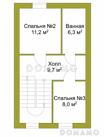 Проект узкого трехэтажного таунхауса 108 кв метров без гаража / План мансардного этажа
