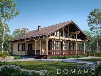 Проект дома из бруса с 4 спальнями, кабинетом и сауной