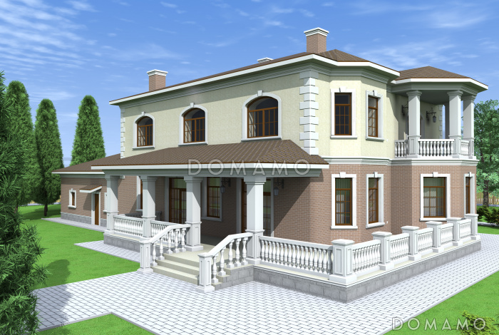 Проект солидного двухэтажного коттеджа с гаражом