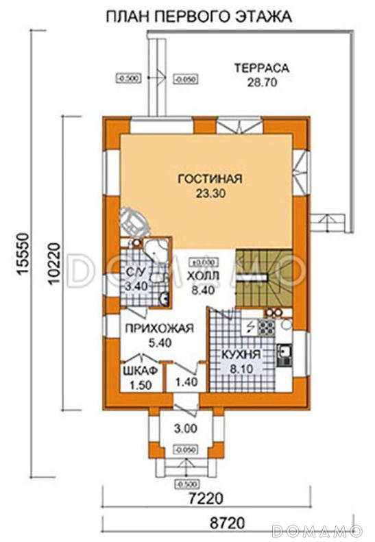 Проект компактного дома с мансардой / План 1 этажа