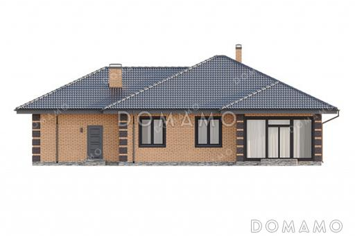 Проект одноэтажного дома с гаражом и крытой верандой в классическом стиле / Фасад 2