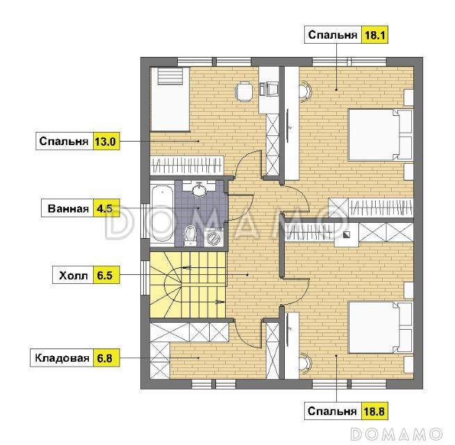 Проект дома в скандинавском стиле с просторной кухней / План мансардного этажа