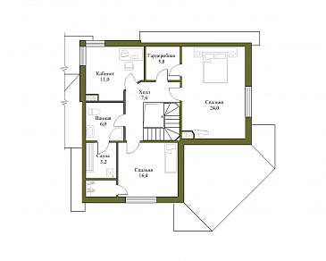Проект коттеджа с гаражом, террасой и подвалом / План мансардного этажа