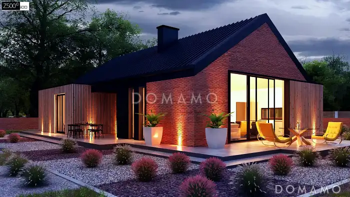 Проект кирпичного дома в стиле барнхаус с кабинетом, комнатой отдыха и увеличенной котельной