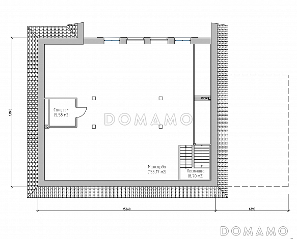 Проект большого современного дома из SIP панелей с цокольным этажом и навесом для двух автомобилей / План мансардного этажа