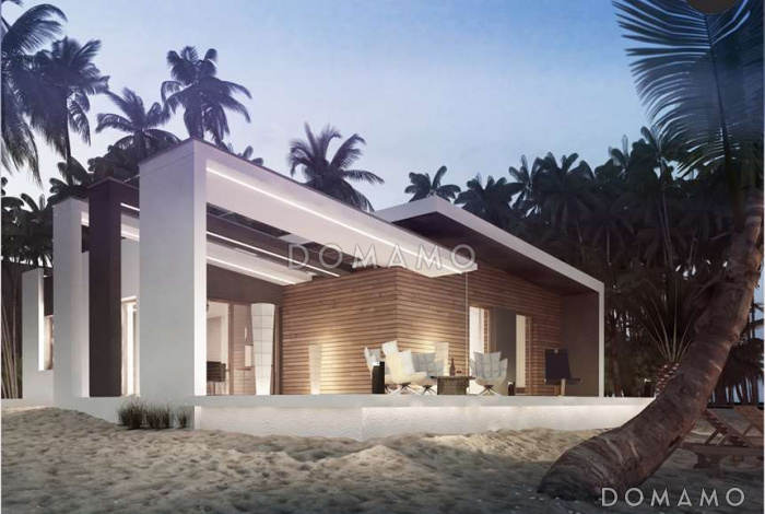 Проект компактного одноэтажного дома из газобетона с косой крышей и с двумя спальнями