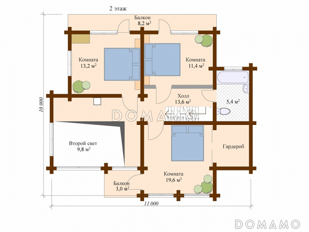 Проект дома из клееного бруса с гостевой комнатой на первом этаже / План мансардного этажа
