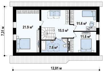 Проект мансардного дома из газобетона с четырьмя спальнями и гаражом  / План мансардного этажа
