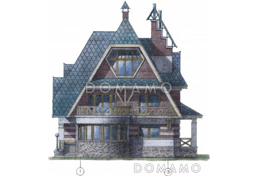 Проект коттеджа с высокой крышей / Фасад 1