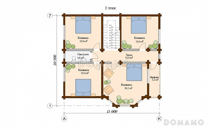 Проект дома из клееного бруса с тренажерным залом на первом этаже / План мансардного этажа