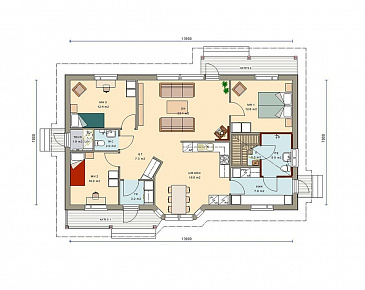 Проект каркасного дома с эркером в кухонной зоне / План 1 этажа