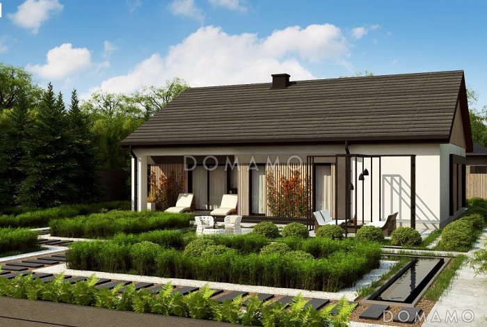 Проект одноэтажного дома из кирпича с тремя спальнями и кабинетом