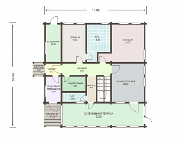 Проект дома из клееного бруса с отдельным входом в котельную / План 1 этажа