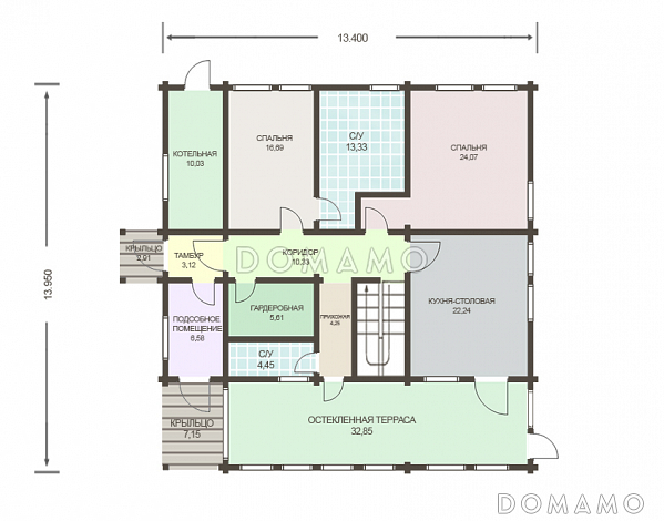 Проект дома из клееного бруса с отдельным входом в котельную / План 1 этажа
