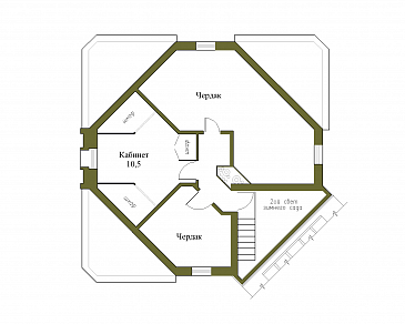 Проект коттеджа с подвалом и зимним садом из кирпича / План мансардного этажа