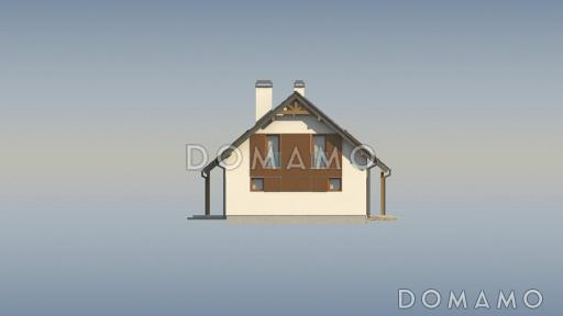 Проект одноэтажного мансардного дома из газобетона с эркером в столовой зоне, кабинетом и со встроенным гаражом / Фасад 1