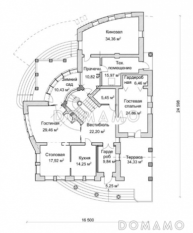 Проект дома с двусветной гостиной и бассейном / План 1 этажа