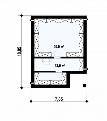 Проект двухэтажного дома с террасой, подвалом, кухней с кладовой, санузлом с душем на первом этаже / План цокольного этажа